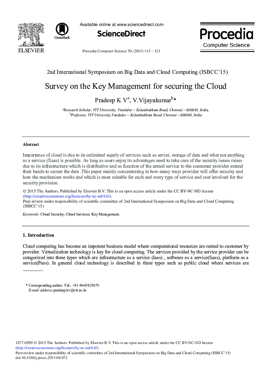 Survey on the Key Management for Securing the Cloud 