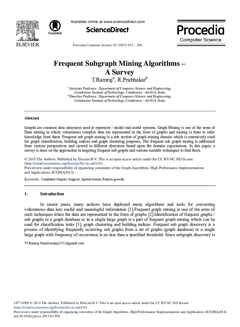 Frequent Subgraph Mining Algorithms – A Survey 