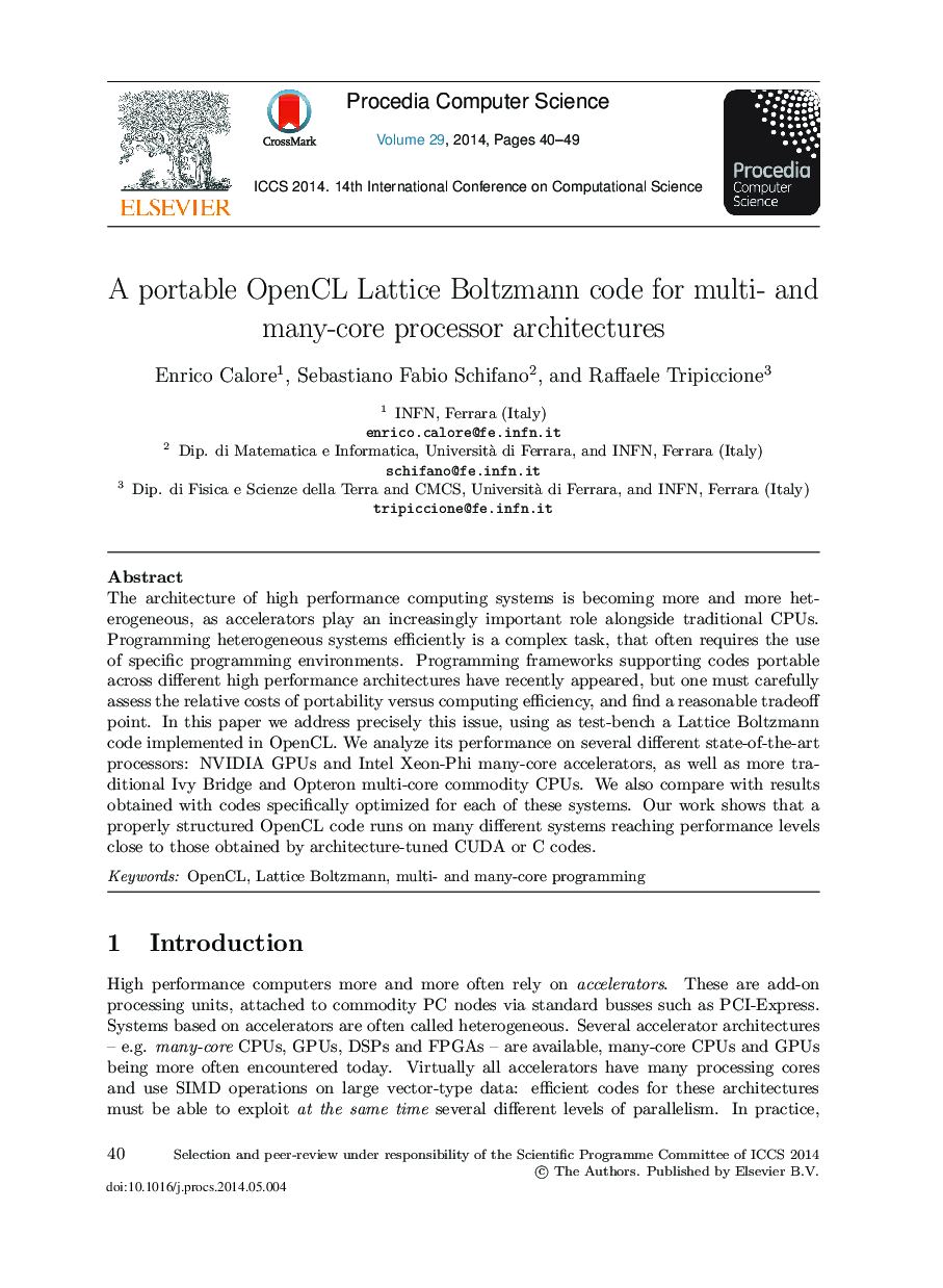 A Portable OpenCL Lattice Boltzmann Code for Multi- and Many-core Processor Architectures 