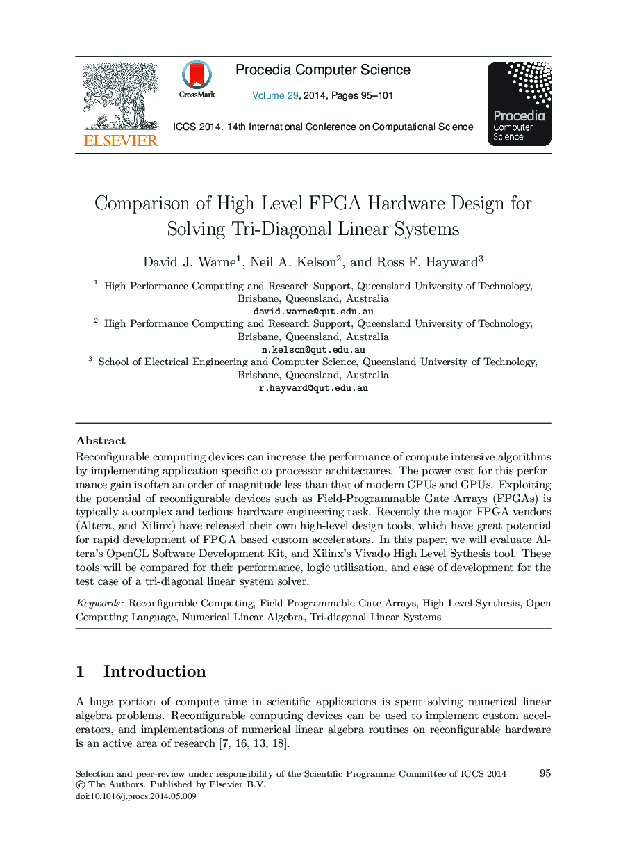 Comparison of High Level FPGA Hardware Design for Solving Tri-diagonal Linear Systems 