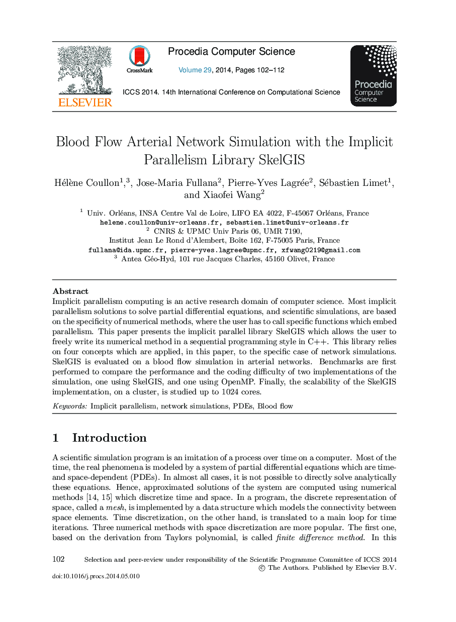 Blood Flow Arterial Network Simulation with the Implicit Parallelism Library SkelGIS 