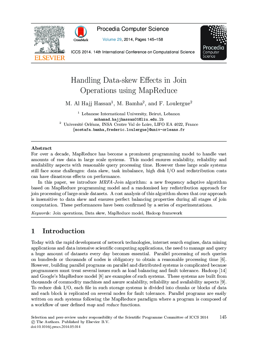 Handling Data-skew Effects in Join Operations Using MapReduce 