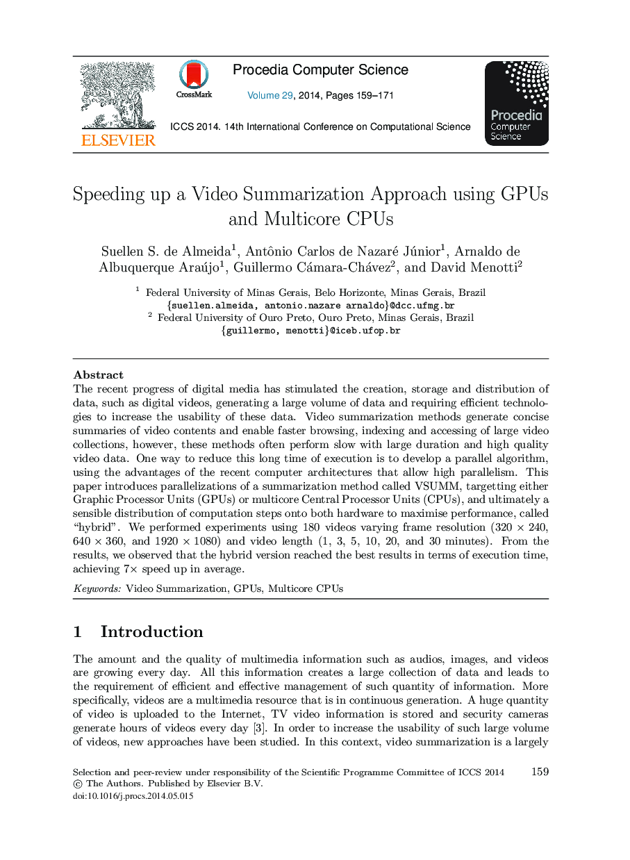 Speeding up a Video Summarization Approach Using GPUs and Multicore CPUs 