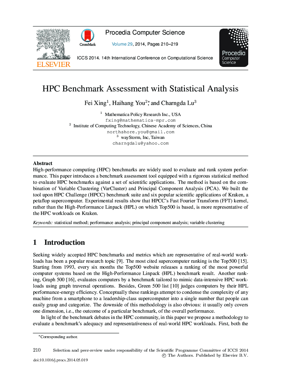 عکس صفحه اول مقاله: HPC Benchmark Assessment with Statistical Analysis HPC Benchmark Assessment with Statistical Analysis