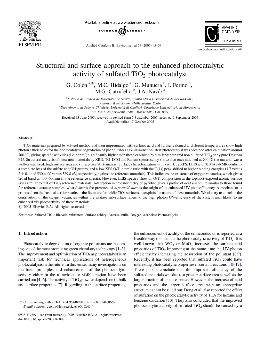 Structural and surface approach to the enhanced photocatalytic activity of sulfated TiO2 photocatalyst