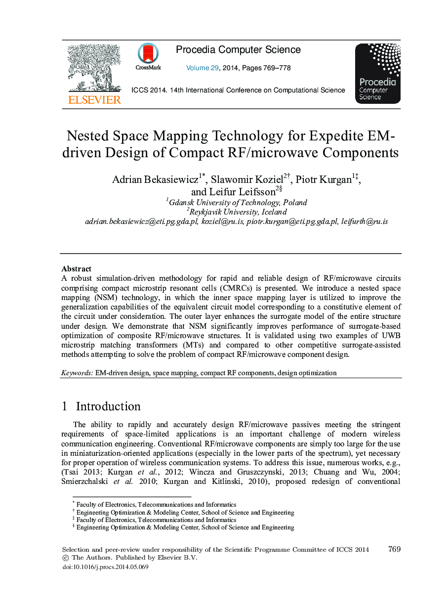 Nested Space Mapping Technology for Expedite EM-driven Design of Compact RF/Microwave Components 
