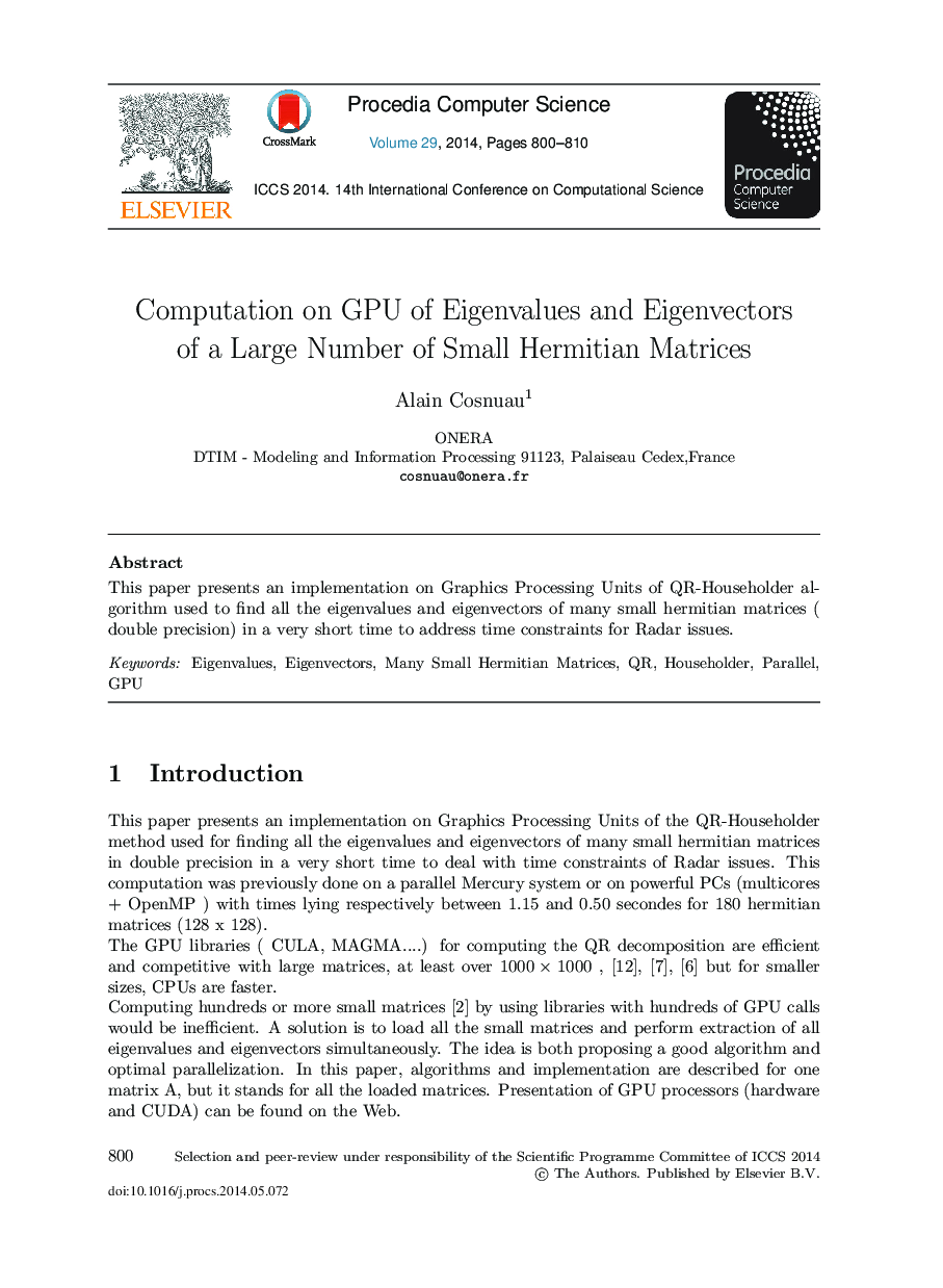 Computation on GPU of Eigenvalues and Eigenvectors of a Large Number of Small Hermitian Matrices 