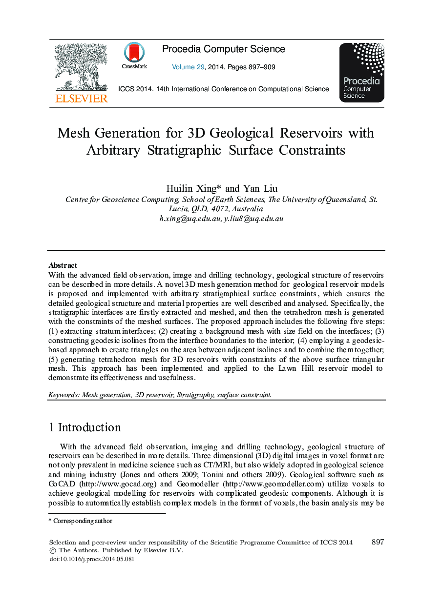 Mesh Generation for 3D Geological Reservoirs with Arbitrary Stratigraphic Surface Constraints 