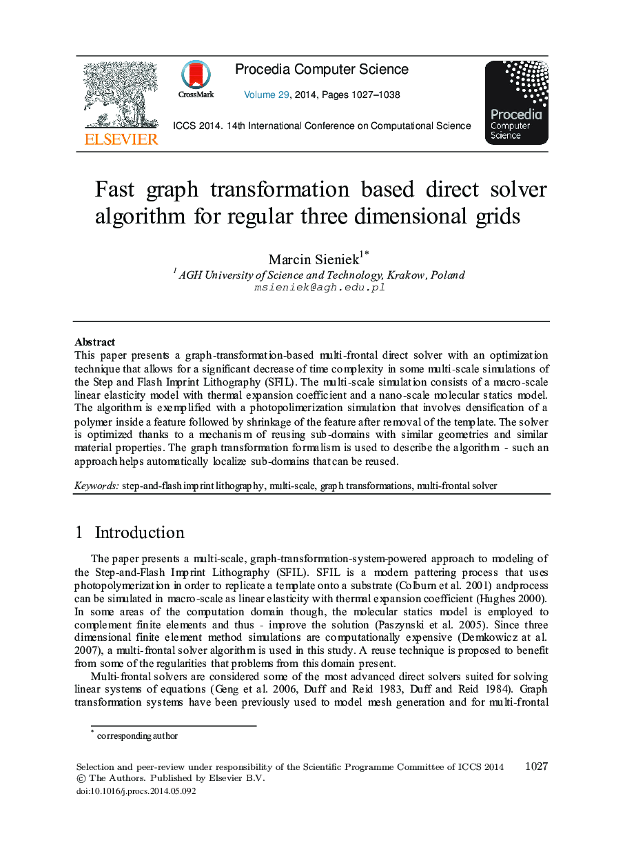 عکس صفحه اول مقاله: Fast Graph Transformation based Direct Solver Algorithm for Regular Three Dimensional Grids Fast Graph Transformation based Direct Solver Algorithm for Regular Three Dimensional Grids