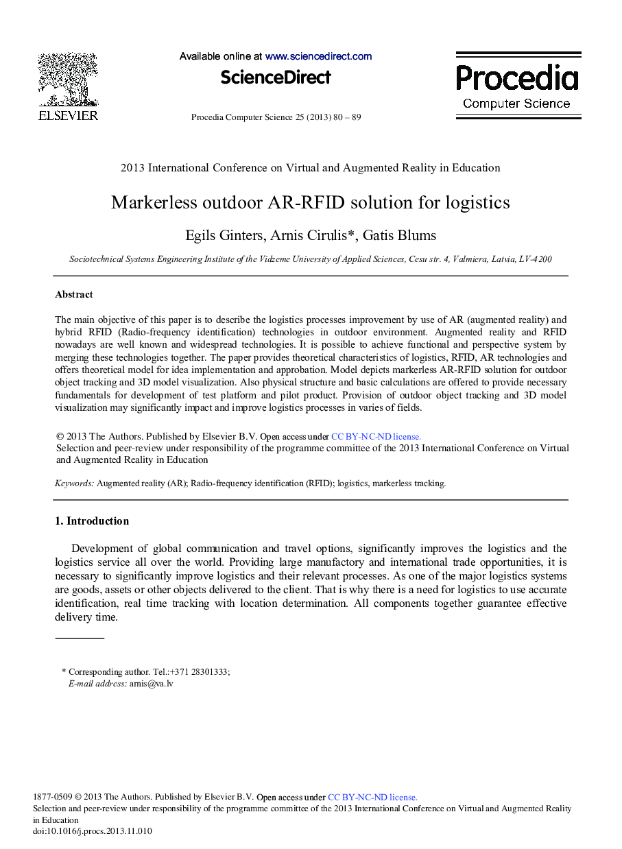 Markerless Outdoor AR-RFID Solution for Logistics 