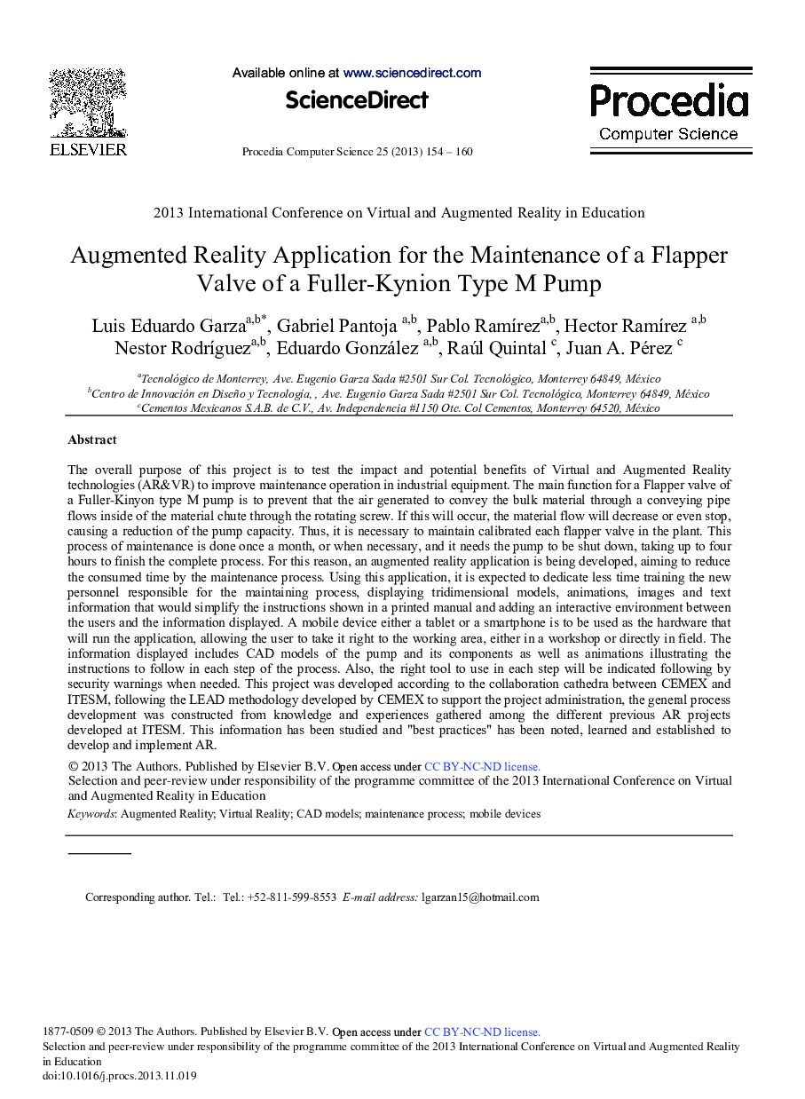 Augmented Reality Application for the Maintenance of a Flapper Valve of a Fuller-kynion Type M Pump 