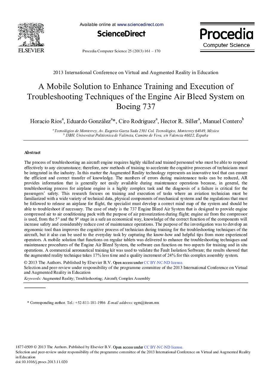 A Mobile Solution to Enhance Training and Execution of Troubleshooting Techniques of the Engine Air Bleed System on Boeing 737 