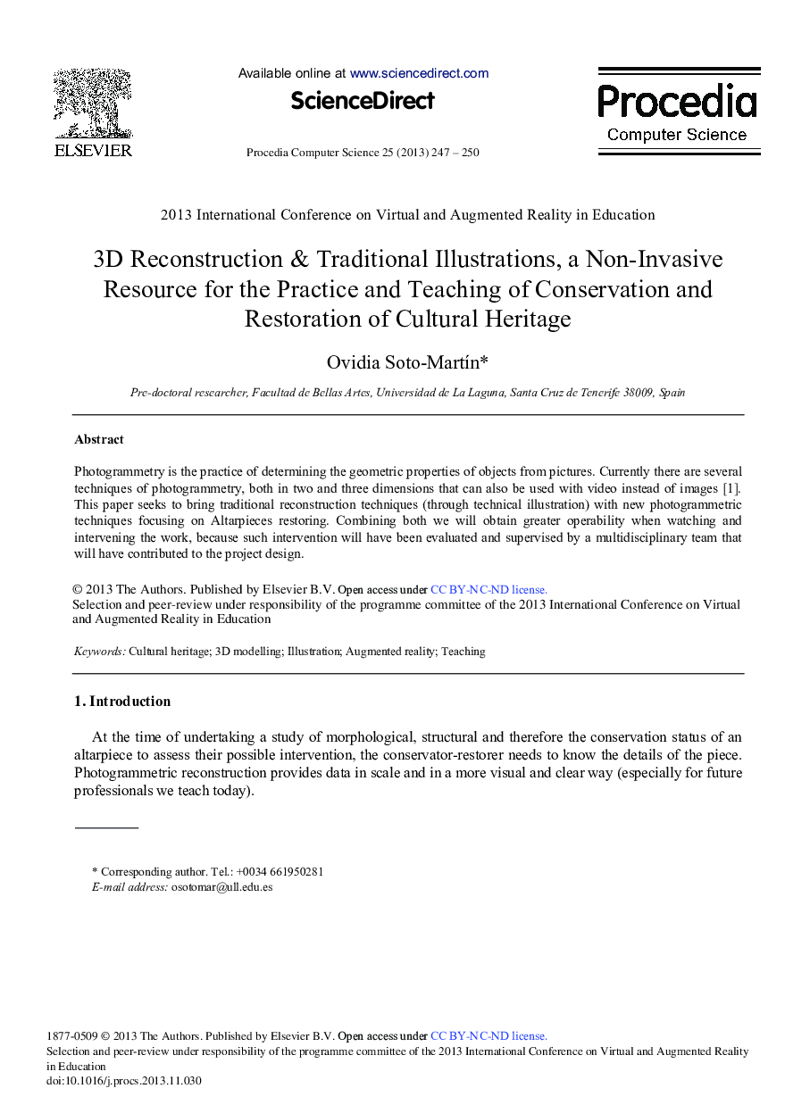 3D Reconstruction & Traditional Illustrations, a Non-invasive Resource for the Practice and Teaching of Conservation and Restoration of Cultural Heritage 