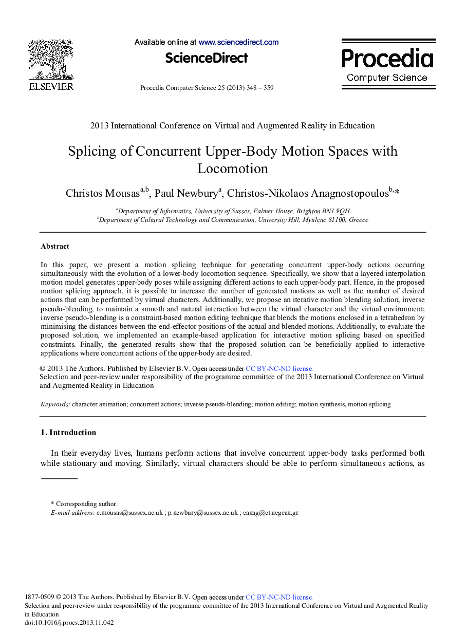 Splicing of Concurrent Upper-body Motion Spaces with Locomotion 