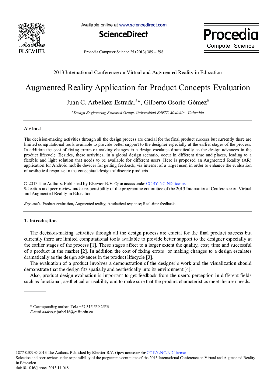 Augmented Reality Application for Product Concepts Evaluation 