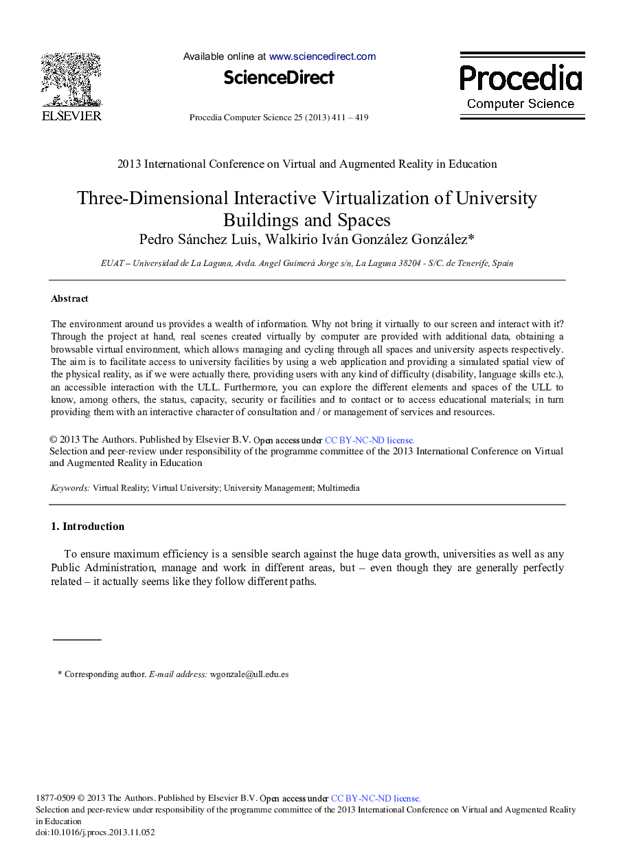 Three-dimensional Interactive Virtualization of University Buildings and Spaces 