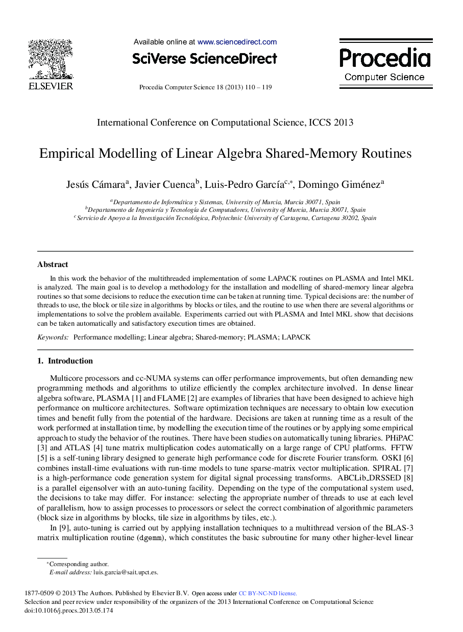 Empirical Modelling of Linear Algebra Shared-Memory Routines 