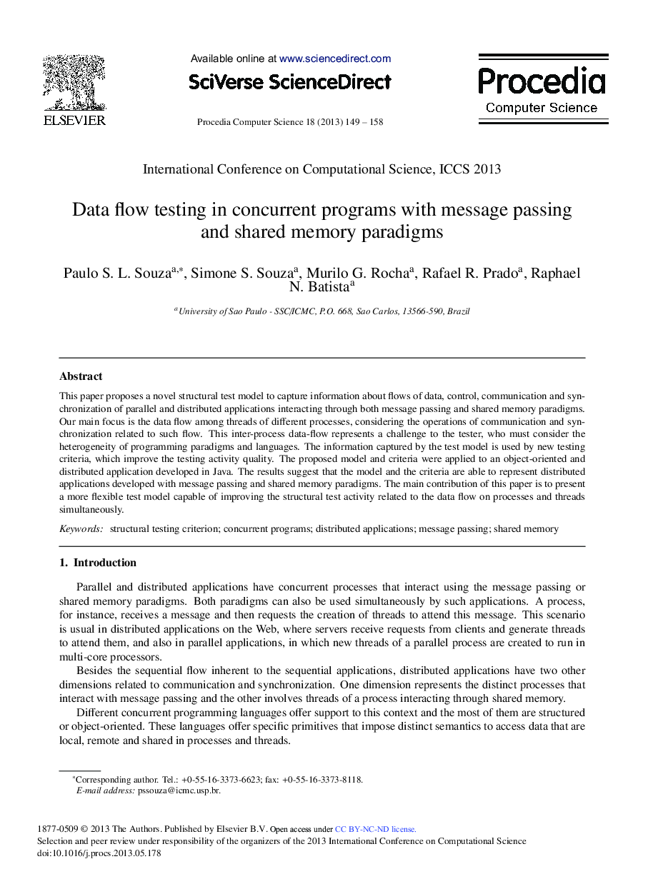 Data Flow Testing in Concurrent Programs with Message Passing and Shared Memory Paradigms 