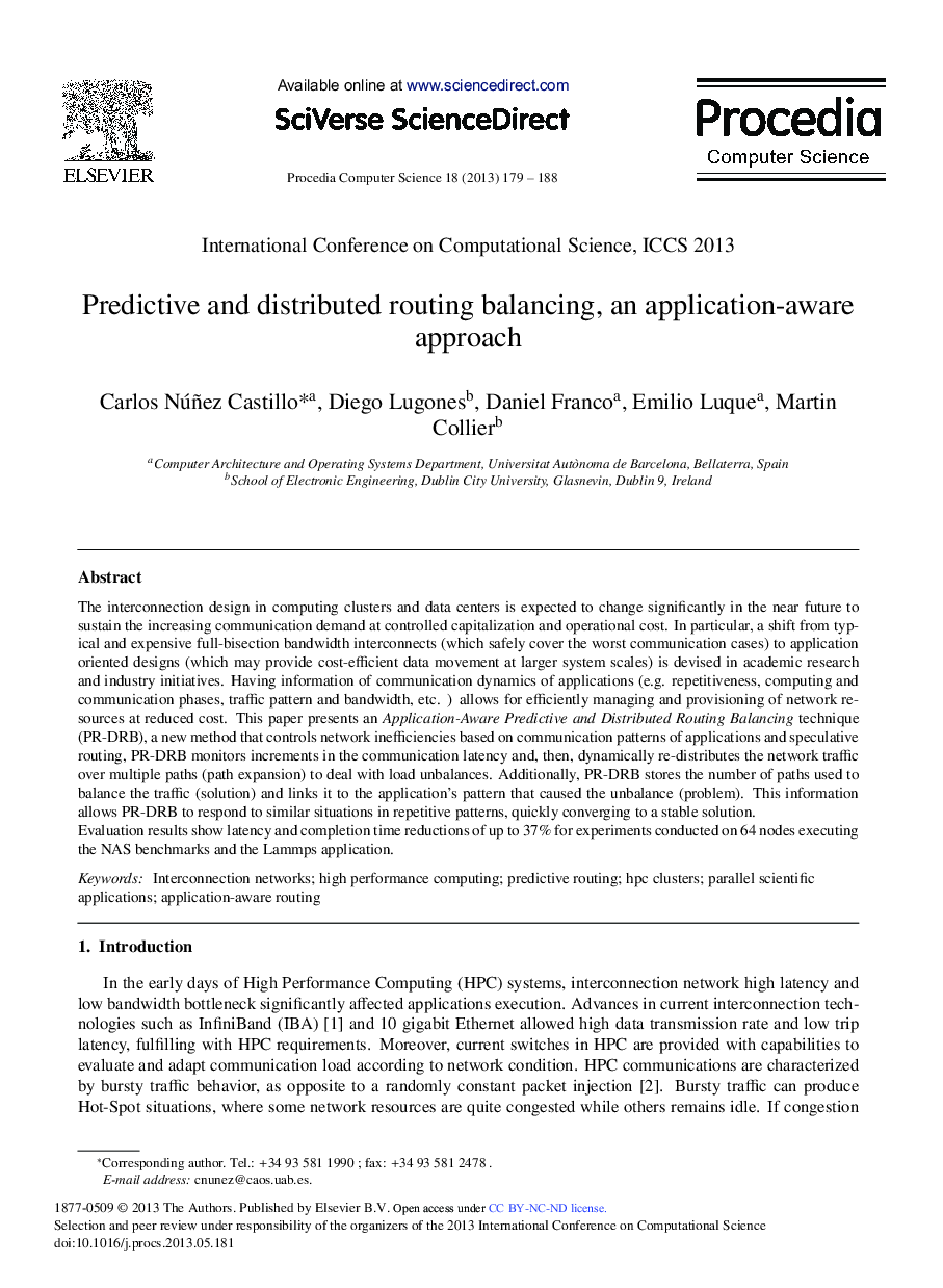 Predictive and Distributed Routing Balancing, an Application-Aware Approach 