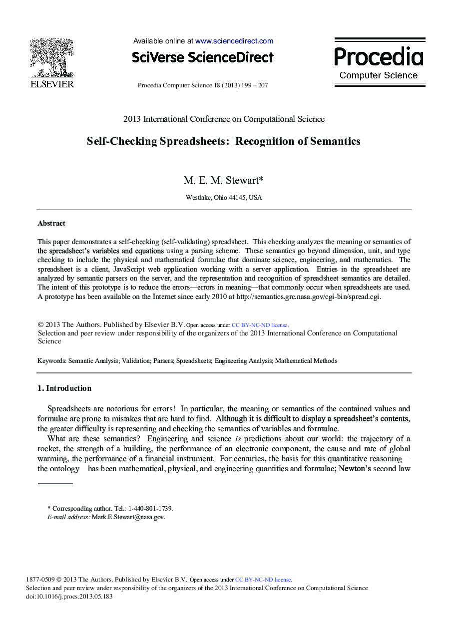 Self-checking Spreadsheets: Recognition of Semantics 