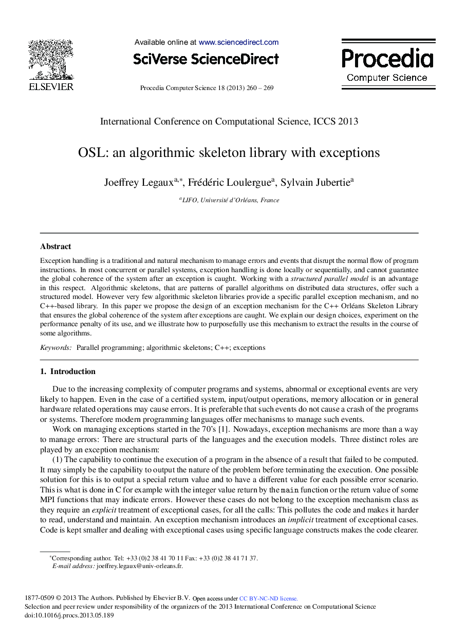 OSL: An Algorithmic Skeleton Library with Exceptions 