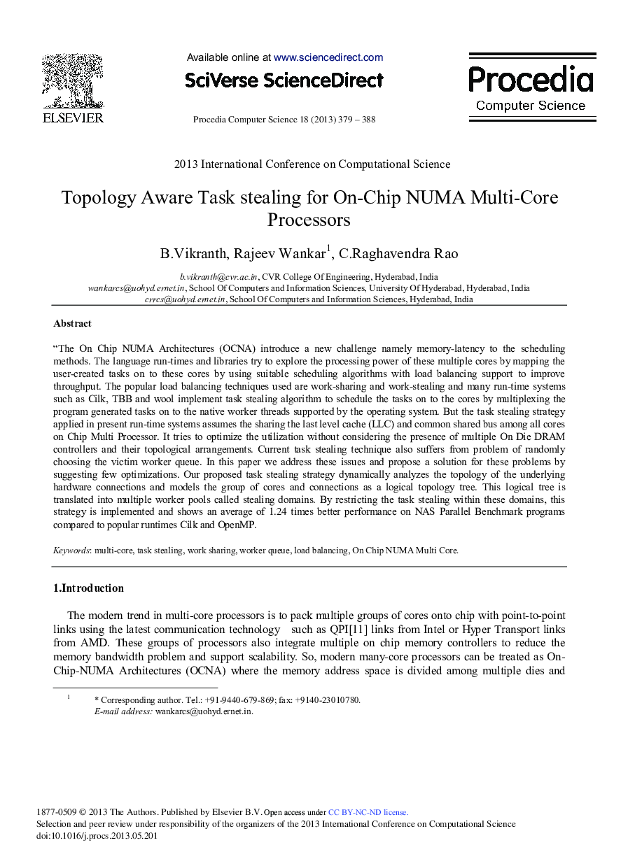 Topology Aware Task Stealing for On-chip NUMA Multi-core Processors 