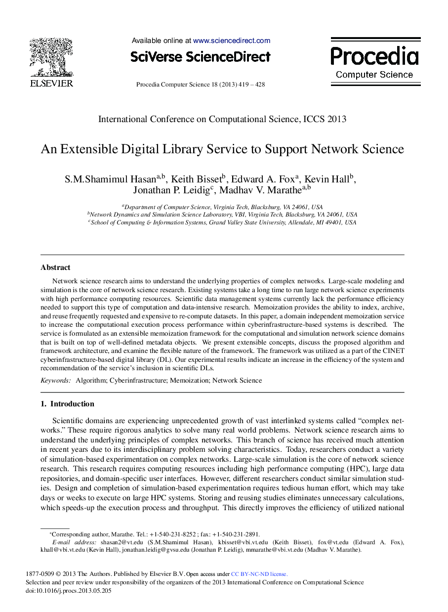 An Extensible Digital Library Service to Support Network Science 