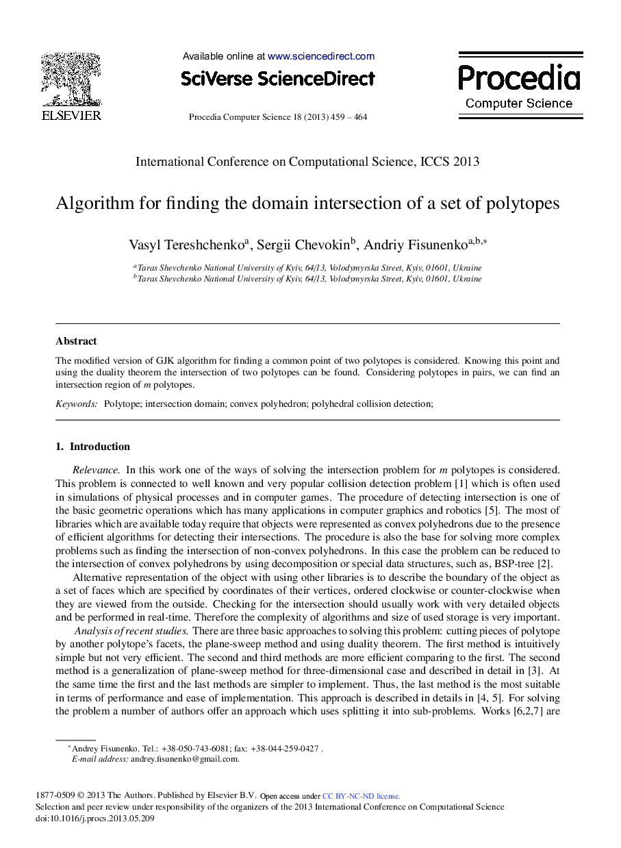 Algorithm for Finding the Domain Intersection of a Set of Polytopes 