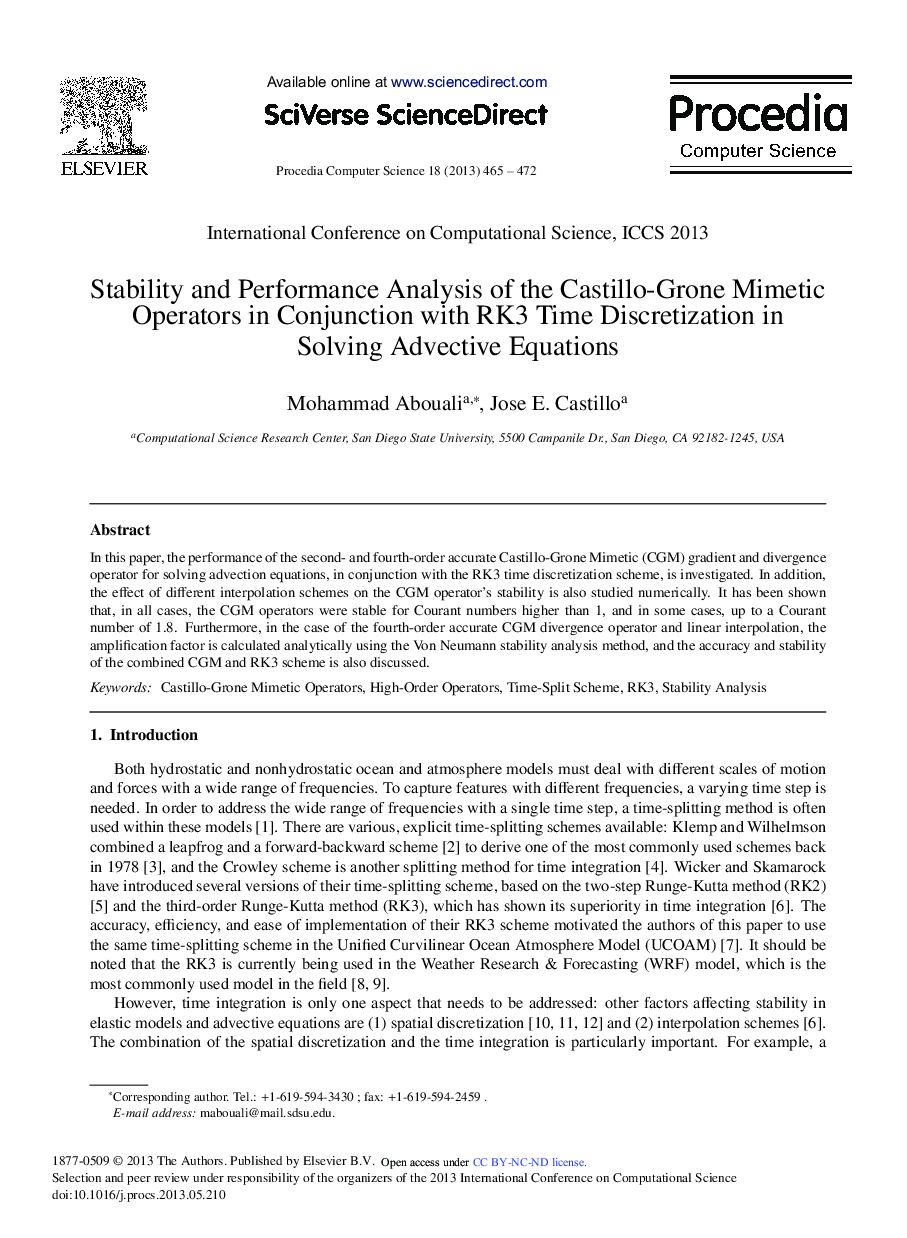 Stability and Performance Analysis of the Castillo-Grone Mimetic Operators in Conjunction with RK3 Time Discretization in Solving Advective Equations 