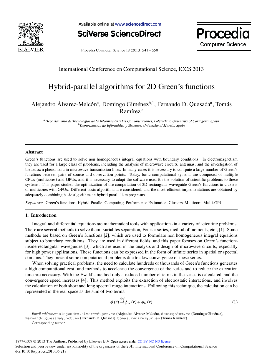 Hybrid-parallel Algorithms for 2D Green's Functions 