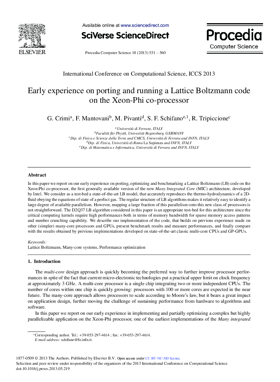 Early Experience on Porting and Running a Lattice Boltzmann Code on the Xeon-phi Co-Processor 