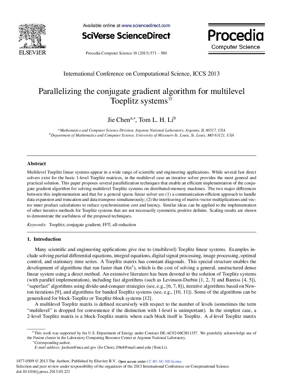 Parallelizing the Conjugate Gradient Algorithm for Multilevel Toeplitz Systems 