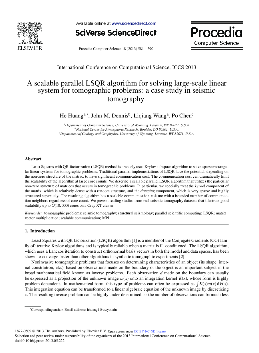 A Scalable Parallel LSQR Algorithm for Solving Large-scale Linear System for Tomographic Problems: A Case Study in Seismic Tomography 