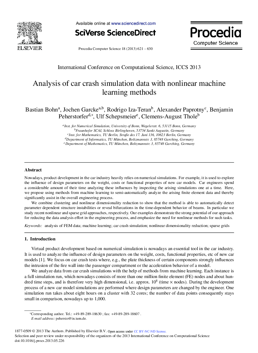 عکس صفحه اول مقاله: Analysis of Car Crash Simulation Data with Nonlinear Machine Learning Methods Analysis of Car Crash Simulation Data with Nonlinear Machine Learning Methods