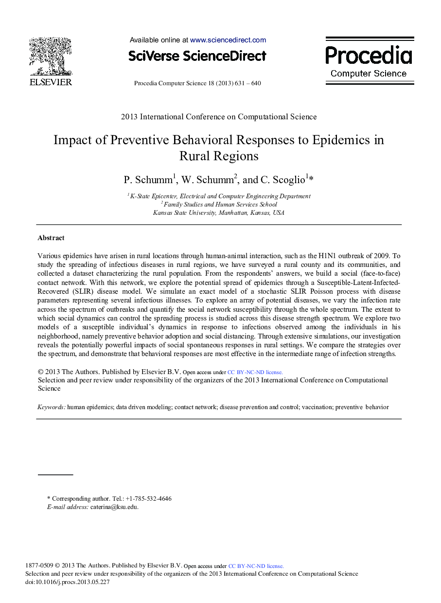 Impact of Preventive Behavioral Responses to Epidemics in Rural Regions 