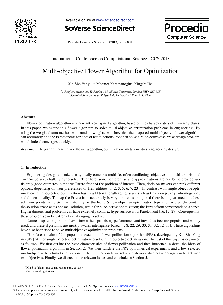 Multi-objective Flower Algorithm for Optimization 