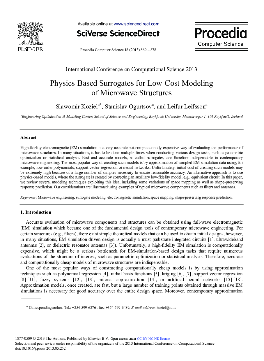 Physics-based Surrogates for Low-cost Modeling of Microwave Structures 
