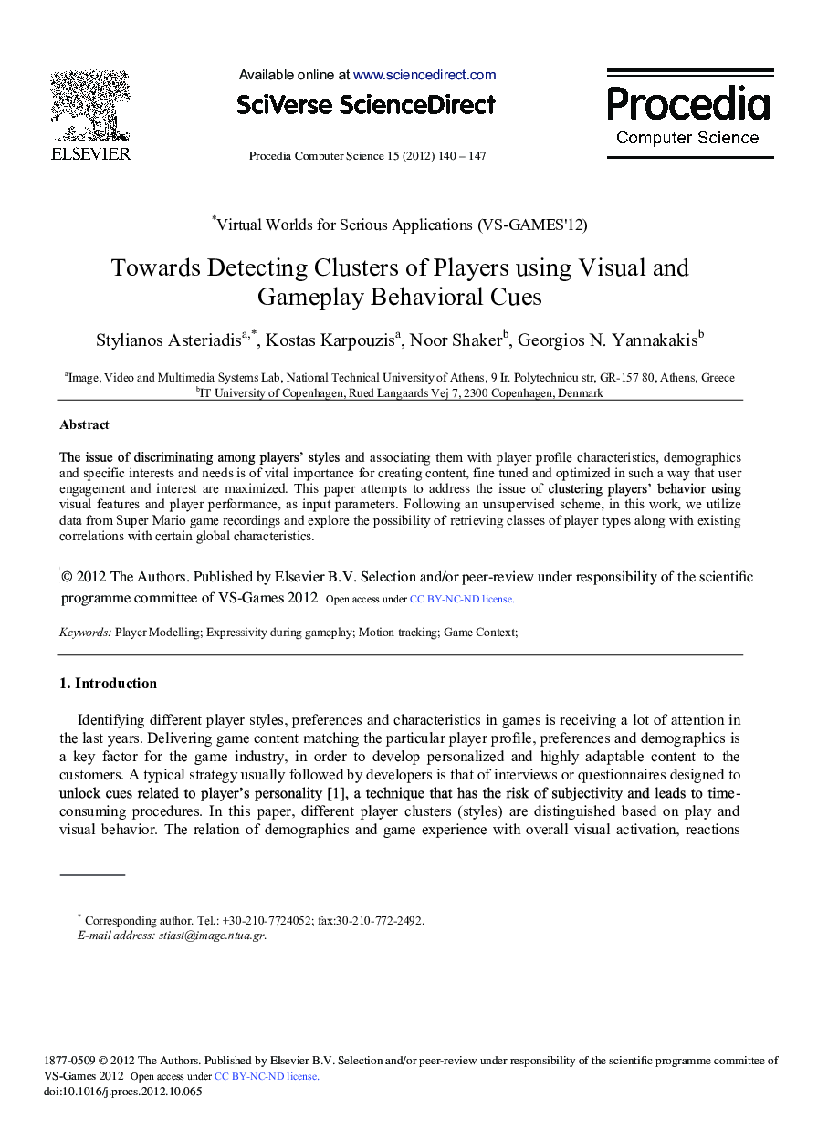 Towards Detecting Clusters of Players using Visual and Gameplay Behavioral Cues 