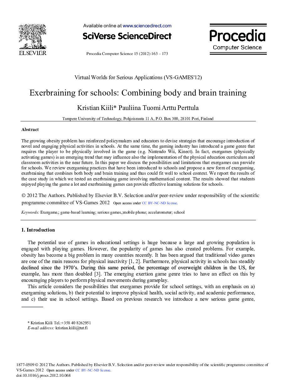 Exerbraining for Schools: Combining Body and Brain Training 