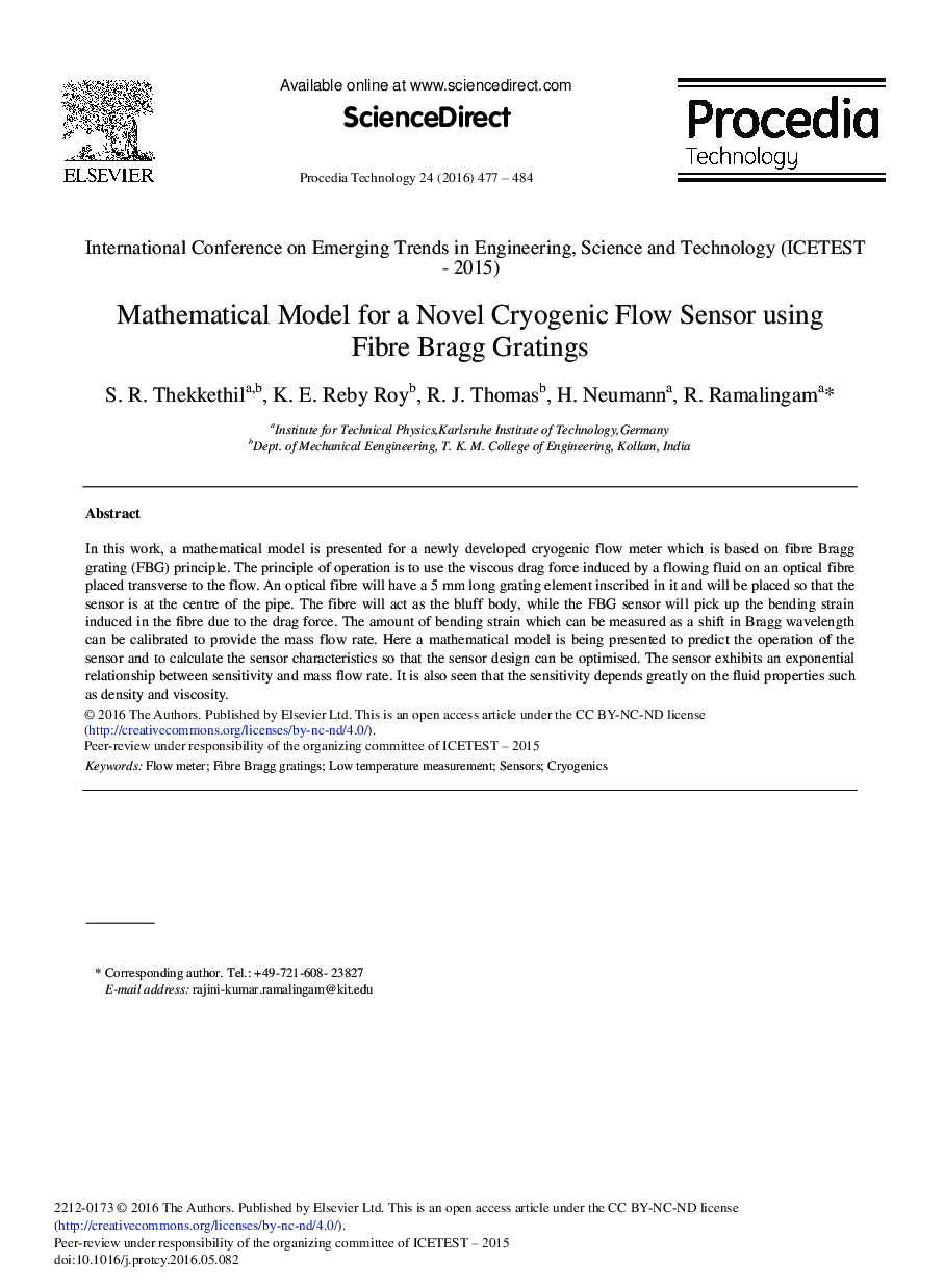 Mathematical Model for a Novel Cryogenic Flow Sensor Using Fibre Bragg Gratings 