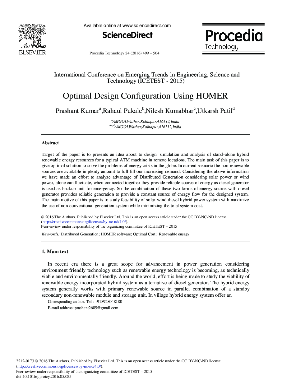 Optimal Design Configuration Using HOMER 