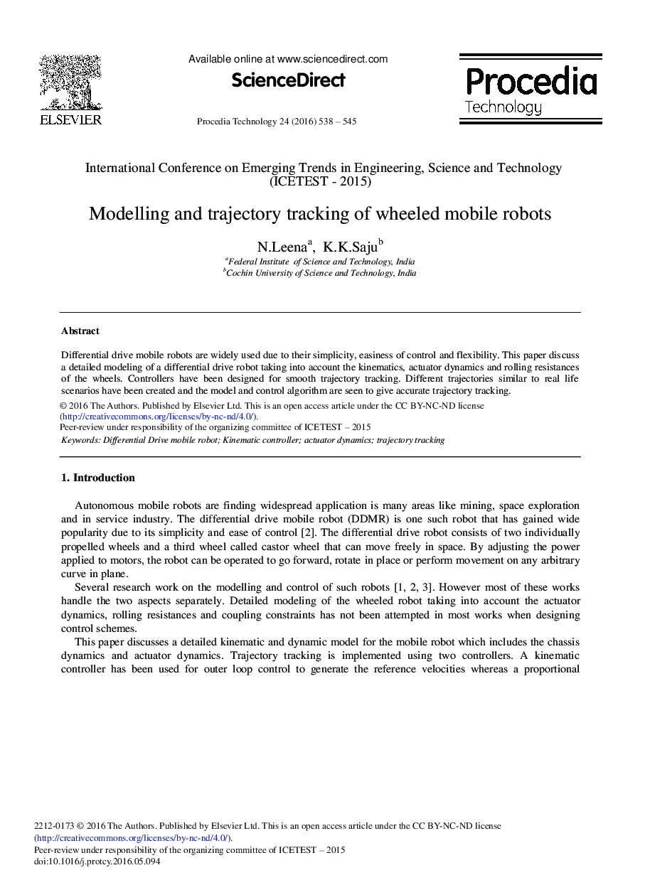 Modelling and Trajectory Tracking of Wheeled Mobile Robots 