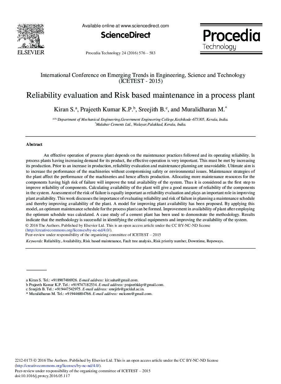 Reliability Evaluation and Risk Based Maintenance in a Process Plant 