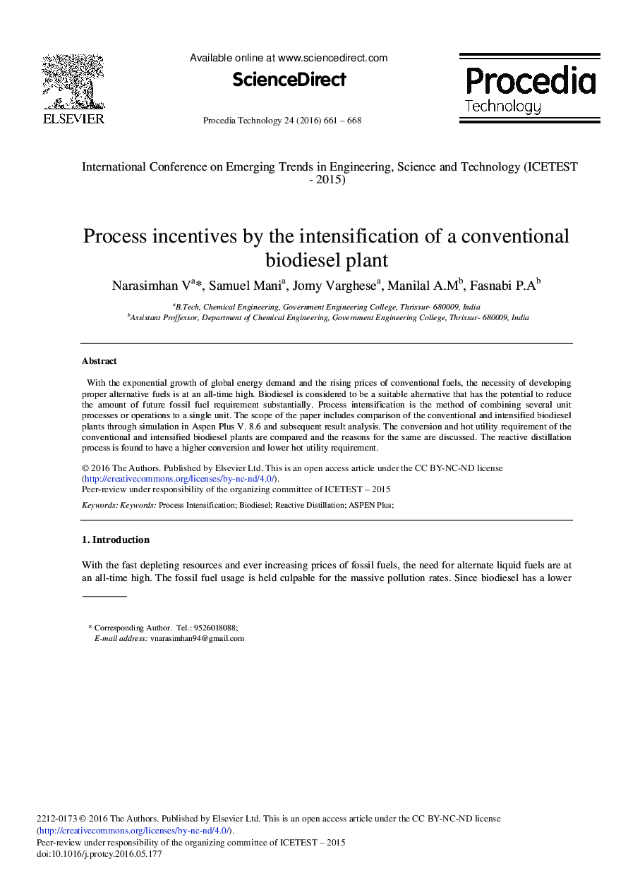 Process Incentives by the Intensification of a Conventional Biodiesel Plant 