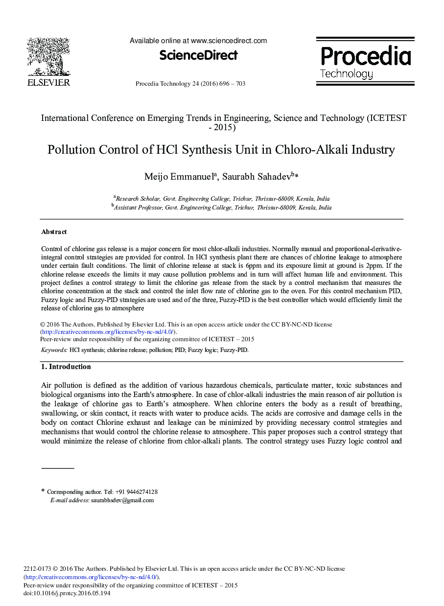 Pollution Control of HCl Synthesis Unit in Chloro-Alkali Industry 