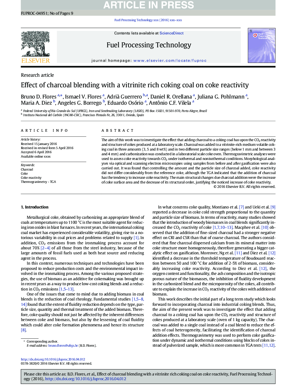 Effect of charcoal blending with a vitrinite rich coking coal on coke reactivity