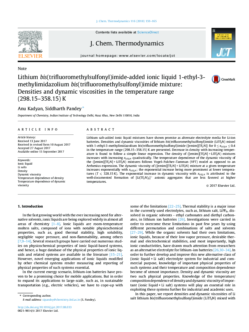 Lithium bis(trifluoromethylsulfonyl)imide-added ionic liquid 1-ethyl-3-methylimidazolium bis(trifluoromethylsulfonyl)imide mixture: Densities and dynamic viscosities in the temperature range (298.15-358.15) K