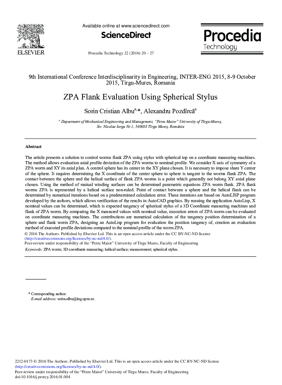 ZPA Flank Evaluation Using Spherical Stylus 