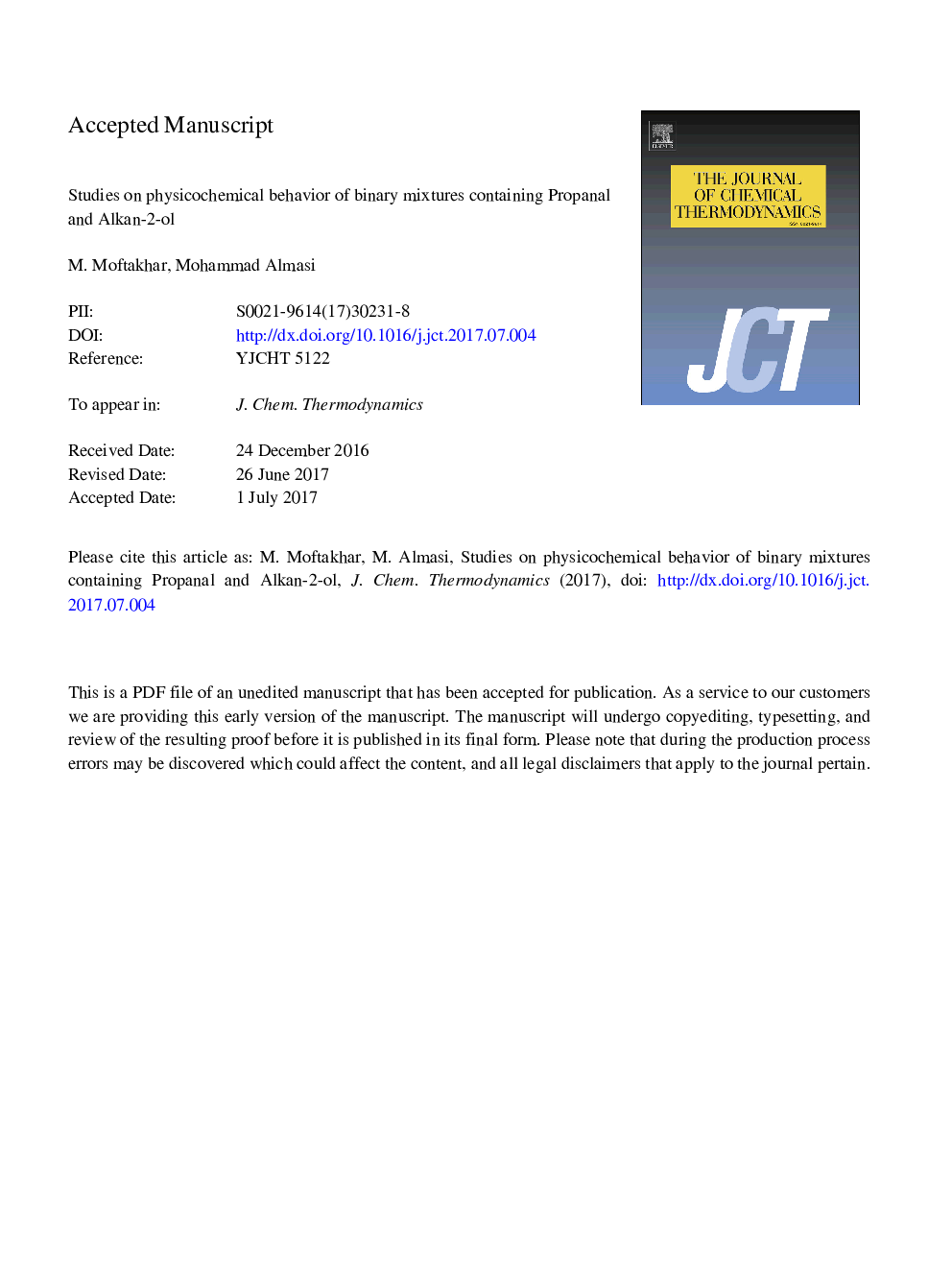 Studies on physicochemical behavior of binary mixtures containing propanal and Alkan-2-ol