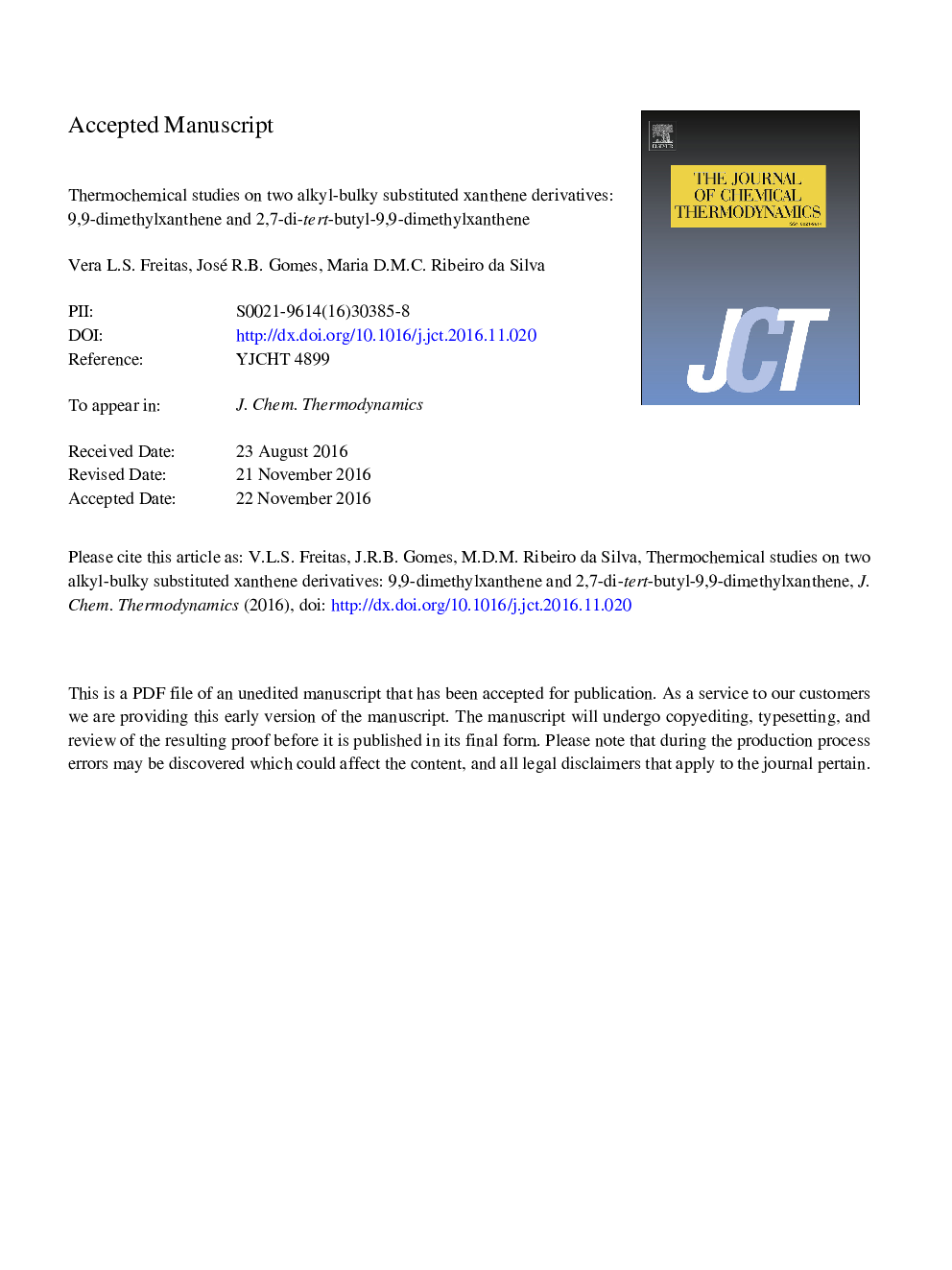 Thermochemical studies on two alkyl-bulky substituted xanthene derivatives: 9,9-dimethylxanthene and 2,7-di-tert-butyl-9,9-dimethylxanthene